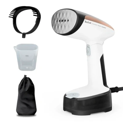 Image of Tefal Access Steam Pocket Handheld Clothes Steamer, Ultra Compact Design, Foldable Head, 15 Second Ready, 1300W, Output up to 20g/min, Lightweight, DT3052G0, Black &amp; White Rose Gold