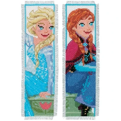 Image of Vervaco Counted Cross Stitch Kit: Bookmarks: Frozen Sisters Forever (Set of 2), Cotton, Assorted, 20 x 1 25 cm