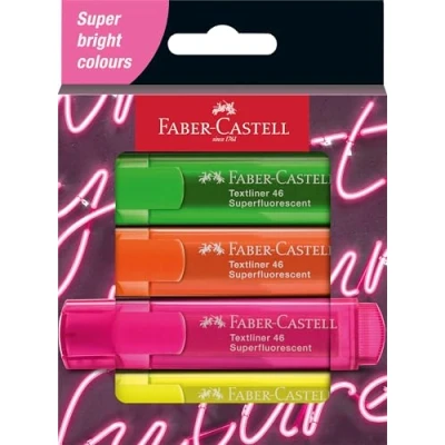Image of Faber Castell Textliner 46 Neon Highlighter, wallet of 4: yellow, pink, green, orange Gen Z