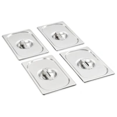 Image of &#039;vidaXL GN 1/4 Pan Lids Set of 4 Stainless Steel Silver Certified Gastronorm Dimensions for Universal Use, Scratch Resistant, Easy to Clean