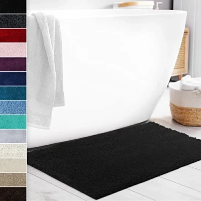 Image of Floordirekt Bath Mat SKY Soft, Square And Round Bathroom Rug (60 x 100 cm, Black) Extra Fluffy Deep Pile Absorbent Carpet Mat, Non slip Quick Drying Machine Washable