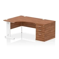 Image of Impulse 1400 LH Crescent Desk Cable Managed Walnut/White 800 DH Ped