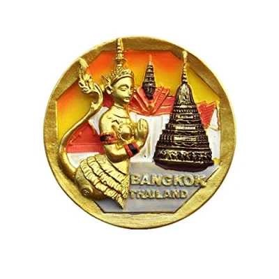 Image of Bangkok Thailand 3D Fridge Magnet Souvenir Gift,Home &amp; Kitchen Decoration Magnetic Sticker Refrigerator Collection(Round)