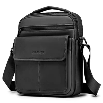Image of SPAHER Men Leather Handbags Shoulder Bags Messenger Business Bag Crossbody Satchel Sling Waterproof Travel Daily Man Gift with Adjustable Strap for Ipad 9.7 Inch