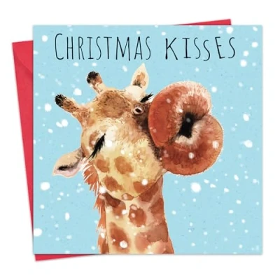 Image of Twizler Funny Christmas Card Giraffe Kisses Humour Merry Xmas Cards Womens for Her Wife Mum Girlfriend Mens Him Husband Dad Boyfriend