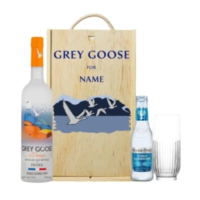 Image of Personalised Grey Goose L&#039;Orange Orange Vodka Gift Set with Lemonade &amp; Rocks Glass (70cl)