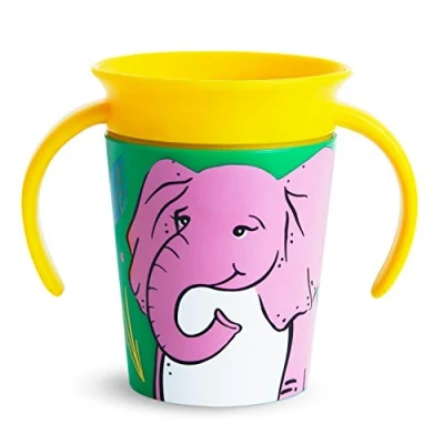Image of Munchkin Miracle 360 WildLove Trainer Cup 6 oz/177 ml Spill Proof BPA Free Toddler with Drinking Edge Eco Friendly Packaging Elephant