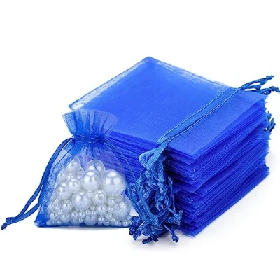 Image of jijAcraft 100PCS Blue Organza Bags Small,7X9CM Gift Jewellery Drawstring Pouches for Wedding Favour Bags, Candy