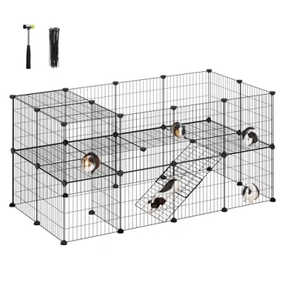 Image of SONGMICS 2 Floor Metal Pet Playpen, 36 Grid Panels, Customisable Cage Enclosure for Small Animals, Guinea Pigs Hamster Runs, Rabbit Hutches, Includes Mallet, Indoor, 123 x 63 61 cm, Black LPI002B01