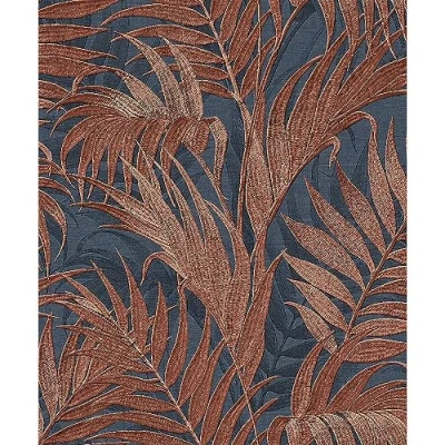 Image of Design ID Wallpaper GR322109 Grace Tropical Palm Leaf Blue &amp; Copper