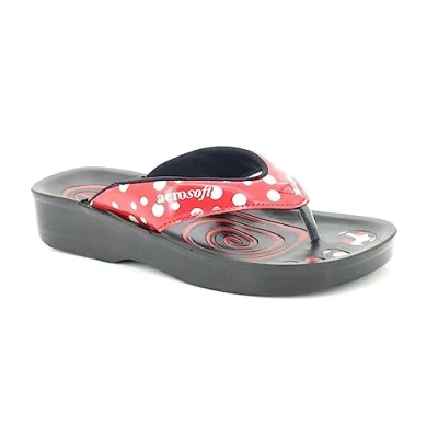 Image of Aerosoft Polka Dot Ladies Orthopaedic Comfortable Thong Flip Flop Sandals (RED, uk_footwear_size_system, adult, women, numeric, medium, numeric_6)