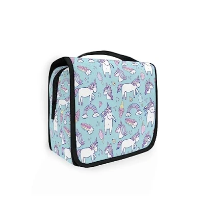 Image of Moyyo Cute Rainbow Unicorns Icecream Toiletry Bag Travel Wash Organised Hanging Gym Camping Portable Cosmetic Organiser for Women Girls Kids