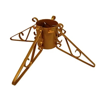Image of Garden Pride Christmas Tree Stand 4&quot; or 5&quot; Base Metal Solid Steel Plastic Coated (5&quot; Diameter, Gold)
