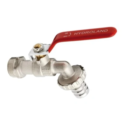 Image of 1&quot; Garden Lever Tap Valve with Red Handle and Metal Hose Plug Outdoor Bib Tap.