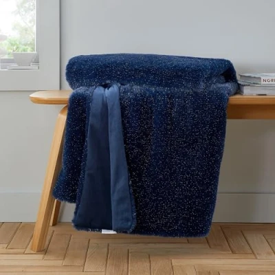 Image of Catherine Lansfield Cosy Glamour Fur 130x170 cm Blanket Throw Navy Blue