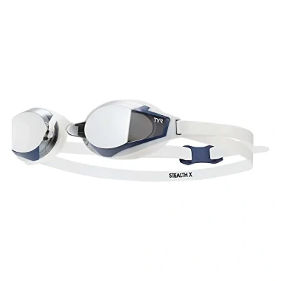 Image of TYR Stealth X Race Mirrored Adult Swim Goggles, Silver/white, one size