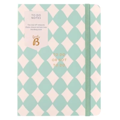 Image of Busy B To Do Notes Bright Harlequin Patterned Cover Perfect for Lists &amp; Shopping with Two Tear off List Pads, Inside Pen Loop Elastic Closure Band