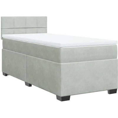 Image of vidaXL Box Spring Bed with Mattress Light Grey 100x200 cm Velvet