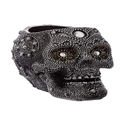 Image of Puckator Silver Beaded Skull Head Tea Light Candle Holder Living Room Accessories Themed Home Decoration Ornaments Table Centrepiece