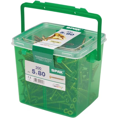 Image of SPAX Pozi Screws YELLOX Csk Full Thread 5.0 x 80mm Tub 200