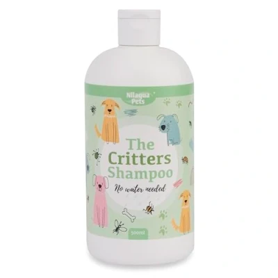 Image of Nilaqua Pets Critters Dog Shampoo 240ml Best for Smelly Dogs with a Delightful Peppermint and tea tree Scent Waterless Rinse Free Foamy Shampoo.