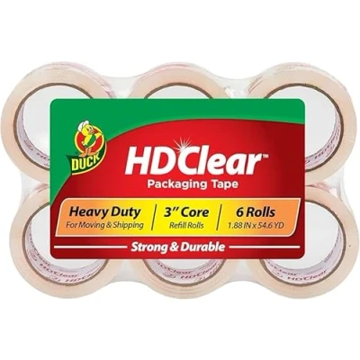 Image of Duck HD Clear Packing Tape Parcel 6 Rolls 48 mm x 50 m, Heavy Duty Packaging Strong for Moving House, Parcels, Cardboard Boxes &amp; Carton