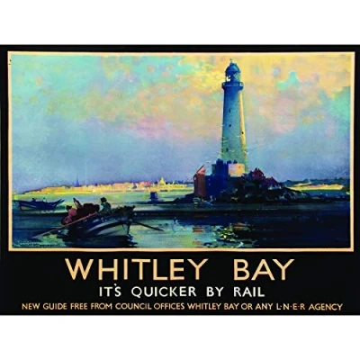 Image of Wee Blue Coo Travel Tourism Whitley Bay Tyne Wear England Uk Lighthouse St Mary 30X40 Cms Fine Art Print Poster Bb10009