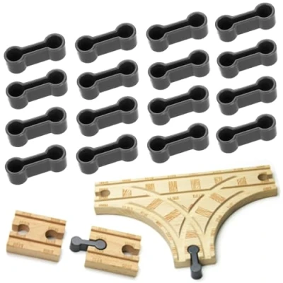 Image of RHQFDM 20 Pieces Toy Railway Connectors,Track Connectors,Train Track Connectors,Wooden Adapter Connectors,Railway Accessories,Universal Wooden Set（Grey）