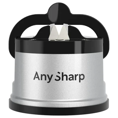 Image of AnySharp Knife Sharpener, Hands Free Safety, PowerGrip Suction, Safely Sharpens All Kitchen Knives, Ideal for Hardened Steel &amp; Serrated, World&#039;s Best, Compact, One Size, Silver
