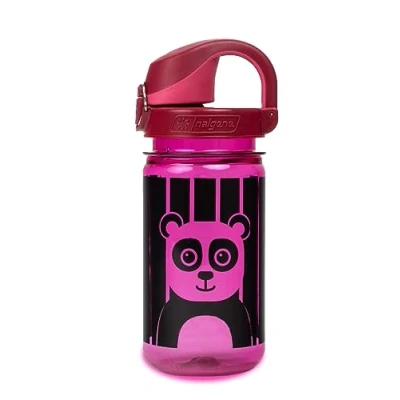 Image of Nalgene Sustain Tritan BPA Free Kids On The Fly Water Bottle Made with Material Derived from 50% Plastic Waste, Leak Proof, Durable, Free, Carabiner Friendly, Reusable, 12 oz, Pink Panda