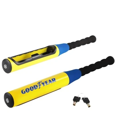 Image of Goodyear Baseball Bat Style Steering Wheel lock Heavy Duty Vehicle Security Universal Fit Durable Anti Theft Protection Adjustable Design for car and Trucks Strong Easy to Use
