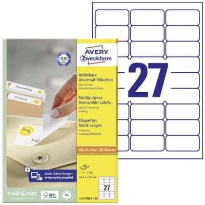 Image of Avery Zweckform L4730REV 25 Universal Labels 2,700 Etiketten, 63,5 x 29,6 mm