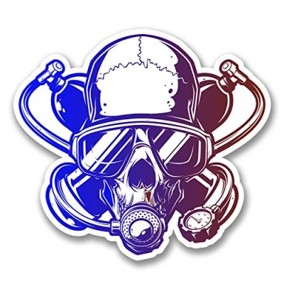Image of 2 x 10cm Scuba Diver Skull Sticker Decal Twinset Laptop Car Dive #6376 (10cm Wide 9cm Tall)