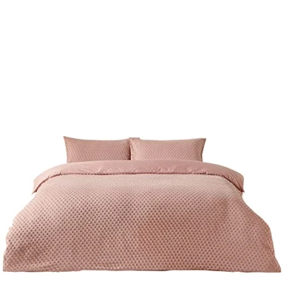 Image of The Linen Yard Fluffy Polka Dot Tuft Duvet Cover Set Blush Cotton Size Double