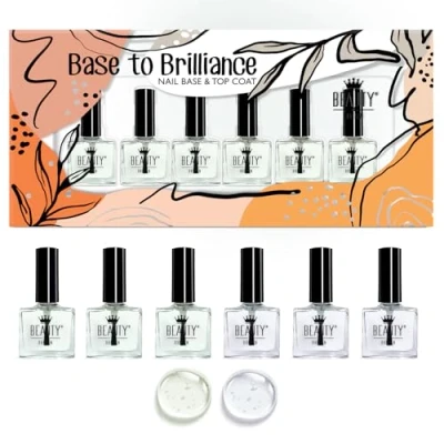 Image of Set of 6 Nail Care Polish 3 Base Coats &amp; Top 10ml Quick Drying Formula, Vitamin E, Jojoba Oil Apricot Kernel for Shiny, Durable Manicures High Gloss Finish Long Lasting