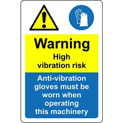 Image of Warning high vibration risk anti gloves must be worn safety sign 1mm Plastic (300mm x 200mm)