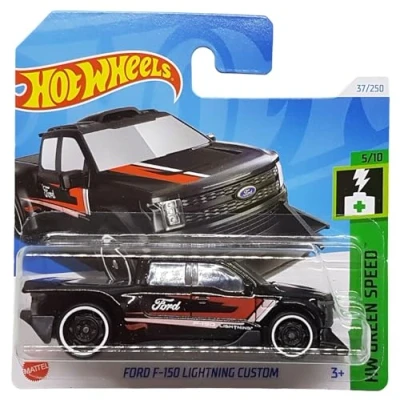 Image of Hot Wheels HW Green Speed 5/10 Ford F 150 Lightning Custom 1:64 Scale Diecast Model Vehicle HTD01, Short Card, Black