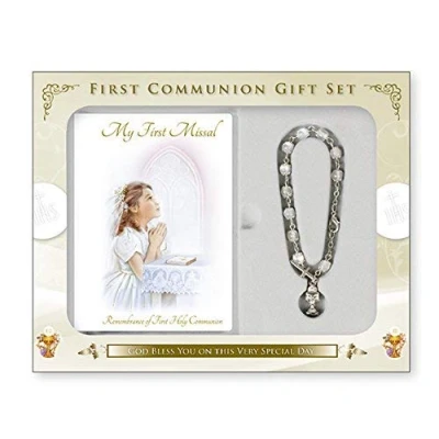 Image of FHC First Holy Communion Gift Set Girl Missal Book, Chalice Rosary Bracelet C5160