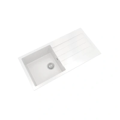 Image of 101cm Kitchen Single Bowl Composite Inset Sink with Overflow &amp; Drainer Matt White
