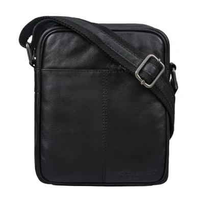 Image of STILORD &#039;Jude&#039; Men&#039;s Shoulder Bag Small Leather Vintage Messenger Mens Side Satchel Crossbody Genuine Bags Little Cross Body Men, Colour:black