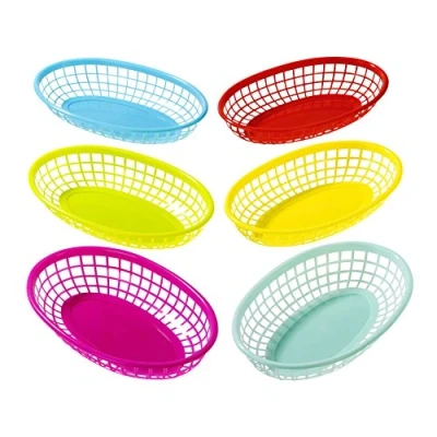 Image of Talking Tables 6 Pack Reusable Plastic Colourful Food Baskets for Hotdogs, Burgers, Fries, Sweets, Crisps, Snacks Movie Nights, Kids Birthday Party Picnics, Tropical BBQ, Summer Garden Festival