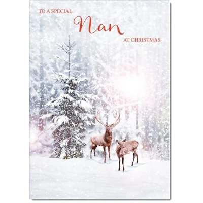 Image of doodlecards Nan Christmas Card Deer in Snow Forest Medium Size with Plain Envelope