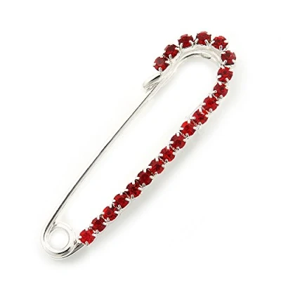 Image of Avalaya Small Red Crystal Scarf Pin Brooch in Rhodium Plating 40mm Width