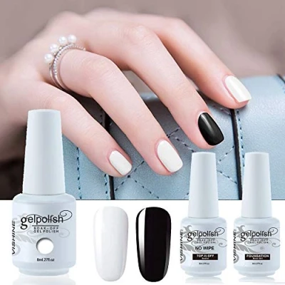 Image of Vishine 4pcs Black White Gel Nail Polish Color Collection Base Top Coat Soak off UV LED Set Lacquers Manicure Art Salon DIY Kit 8ml