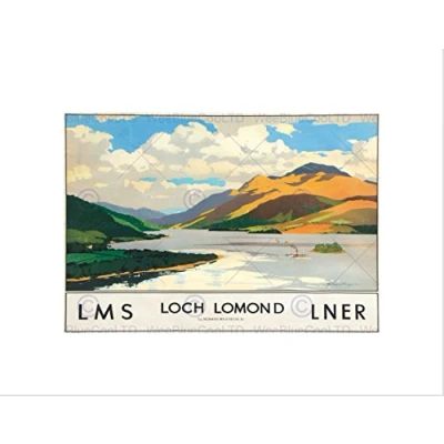 Image of Wee Blue Coo Travel Scotland Loch Lomond Rails Art Picture Wall Print