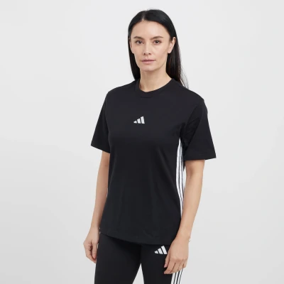 Image of adidas Women&#039;s Essentials 3 Stripes Cotton T Shirt, Black/White, XS