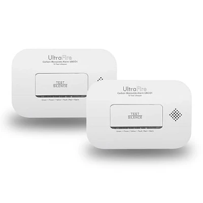 Image of Twin Pack UltraFire UBCO1 Carbon Monoxide Alarm with 10 Year Sensor Life Warranty Certified to BS EN 50291