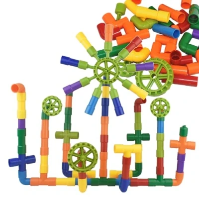 Image of Dr.OX Pipe Building Blocks Tubular Spout Construction 85 Pieces Toy Fun Educational Toys with Wheels, Parts and Storage Bag for Kids Boys Girls Ages 3+