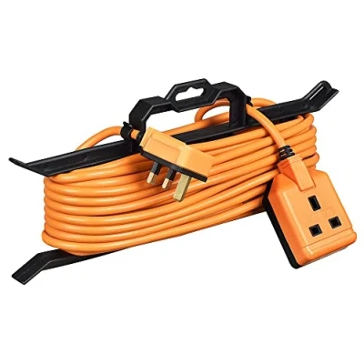 Image of Masterplug One Socket Single Outdoor Extension Lead with Cable Tidy, Unswitched, 15 Metre Cable, Heavy Duty, Rewireable, 1 Way Plug Orange, 13A, 1G, 15m, CT1513