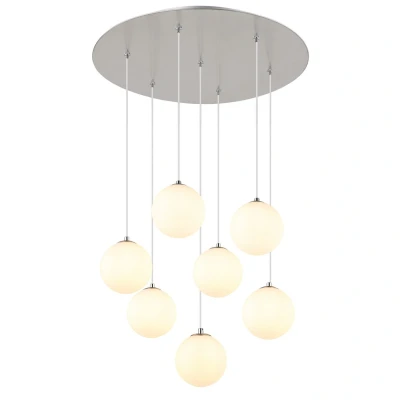 Image of Riha Cluster Pendant Ceiling Light Nickel Matt Balls Opal Glass Shade 7x G9 3000K